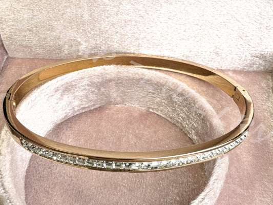 Half Circle Full Diamond Rose Gold Slim Waist Metal Bracelet_JEWELRY