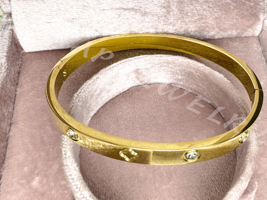 Gold Four-Leaf Clover Print Diamond Metal Bracelet_JEWELRY